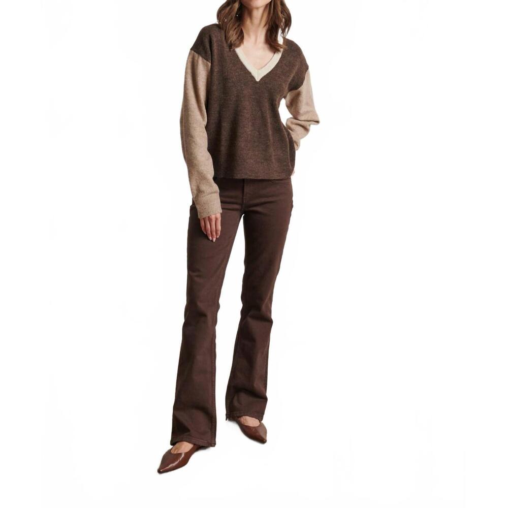 NEW LINE izzy tri-color v neck top in barn owl